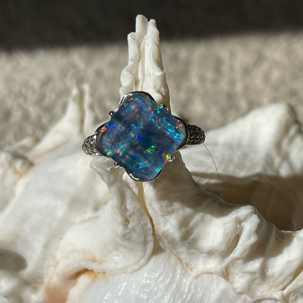 Elegant Sterling Silver and Blue Opal Ring
